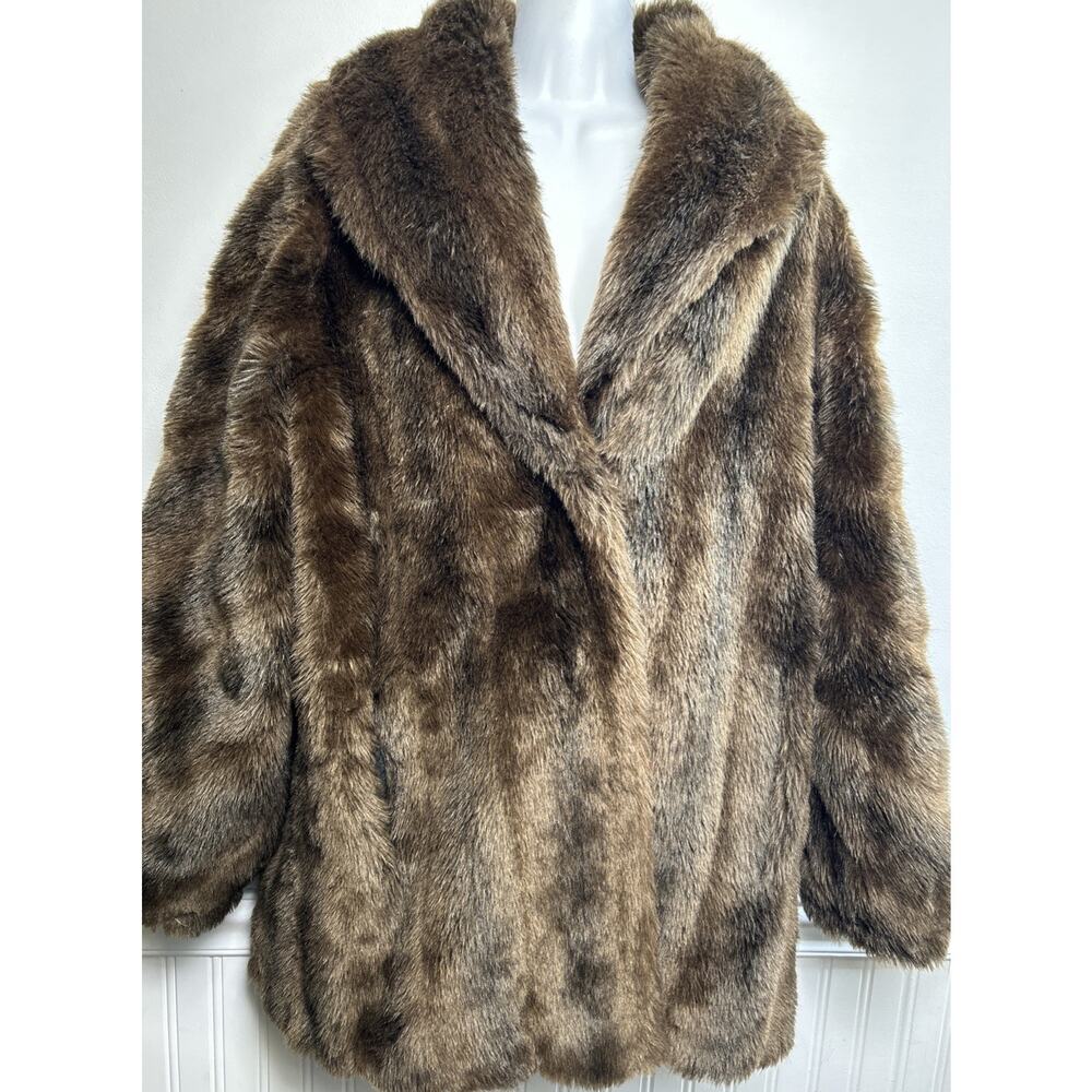 Vintage Monterey Fashions Brown Faux Fur Coat Size 12 USA Glam Retro Mob Wife